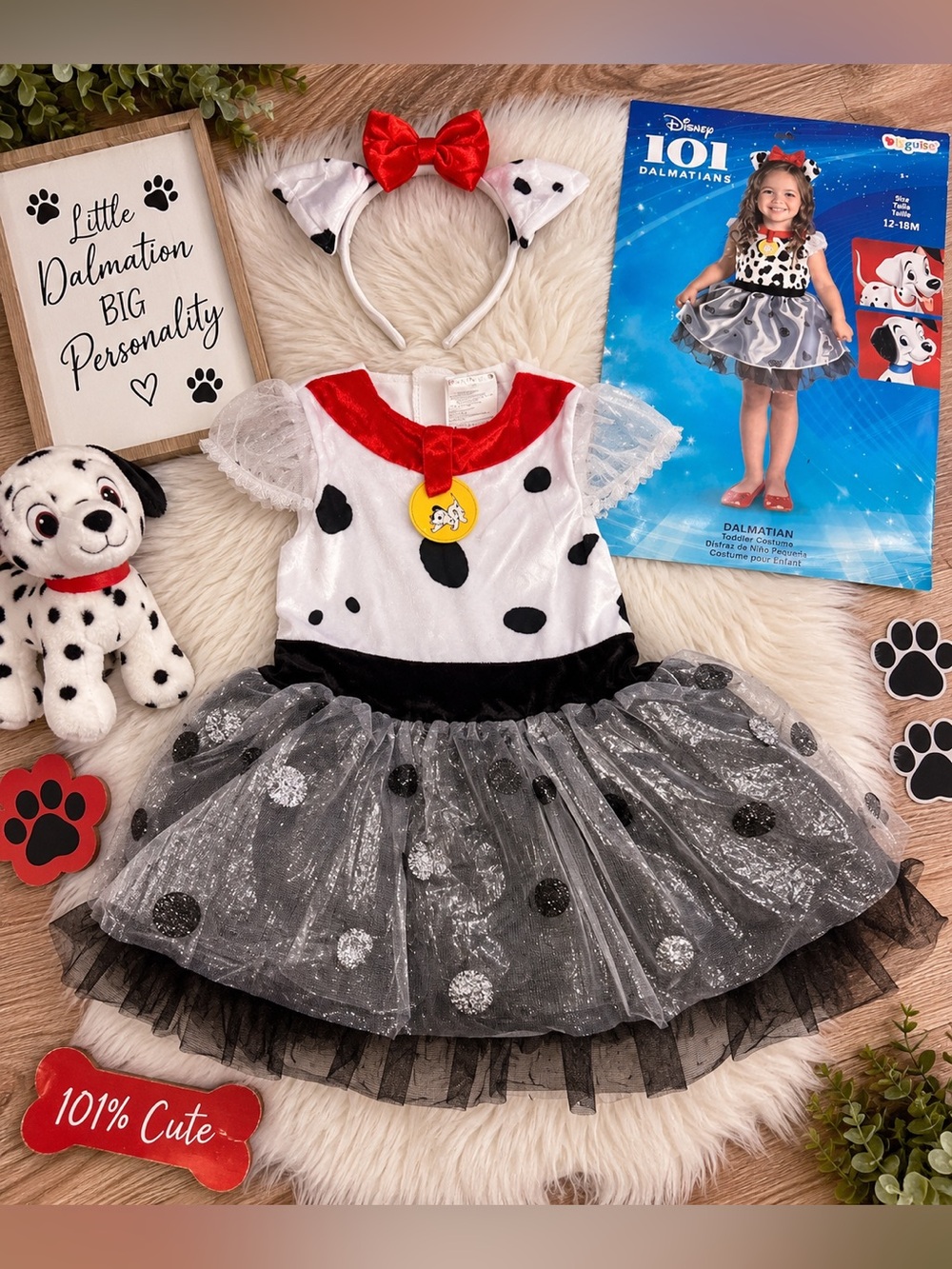 Disney 101 Dalmatians Costume – Girls 12–18 Months – Dress + Ear Headband